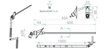 NHK Öse mit Kardangelenk 90 Grad, mit Stange 400mm