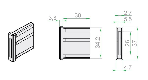 Arretten Endkappen Stücke für Endleiste mit Schloss