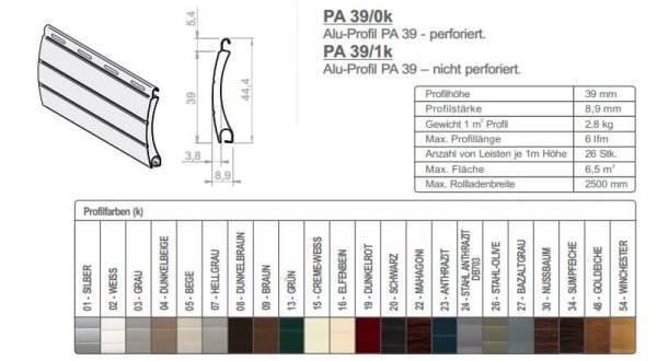 ALU Rollladenpanzer 39 mm auf Maß - Farbe Stahl Anthrazit DB703