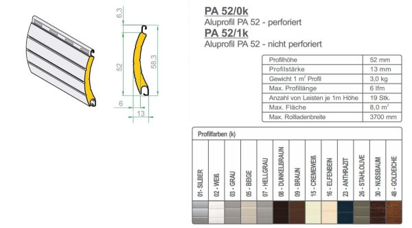 Aluminium Maxi Rollladen Behang 52 mm