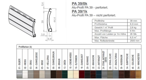 Farben Rollladenpanzer ALU39