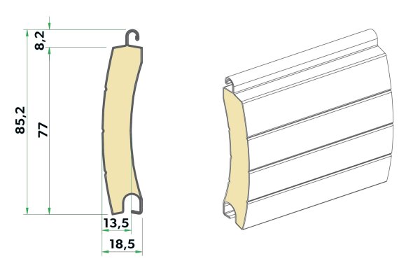 Rolltorlamelle aus Aluminium 77 mm nach Maß