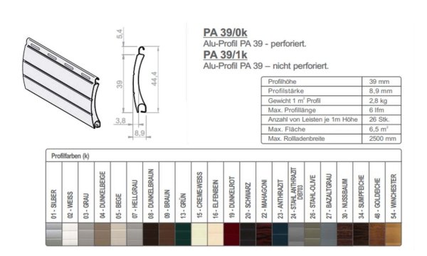 Vorbaurollladen-Panzer A39 Behang Farben